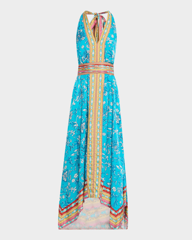 Georgina Backless Handkerchief-Hem Midi Dress